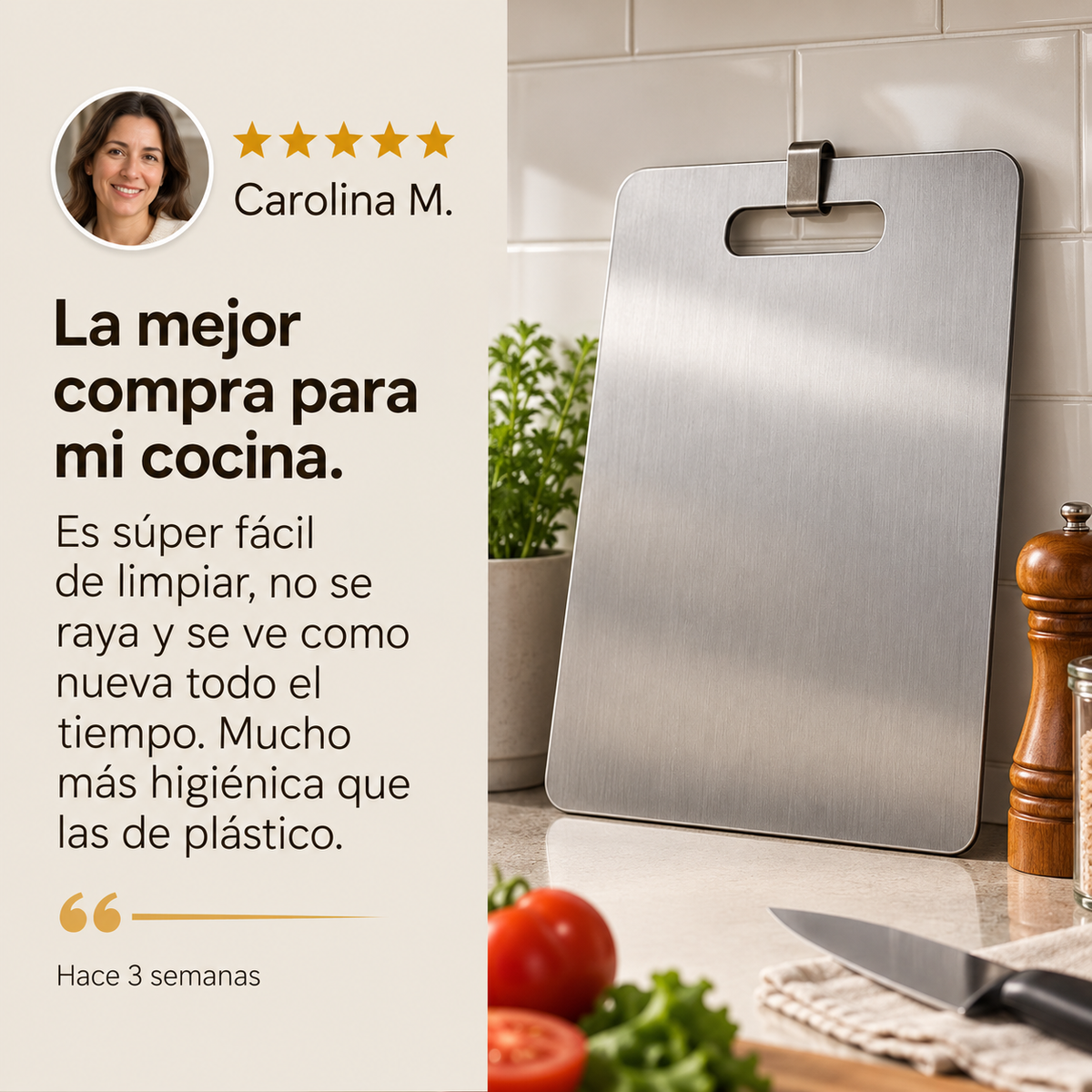 Tabla de Cortar Acero Inoxidable Bazarly - 35 x 24 cm