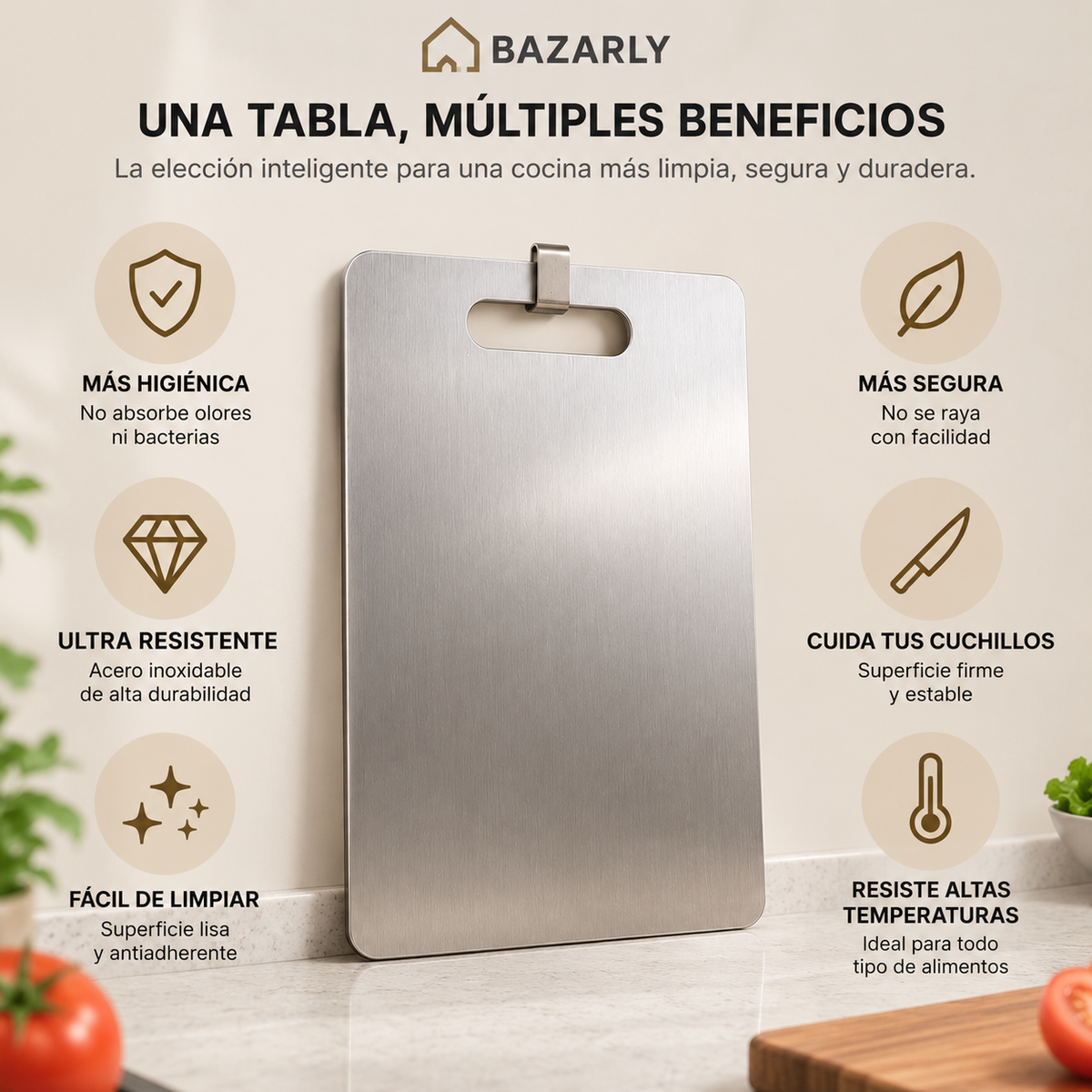 Tabla de Cortar Acero Inoxidable Bazarly - 35 x 24 cm